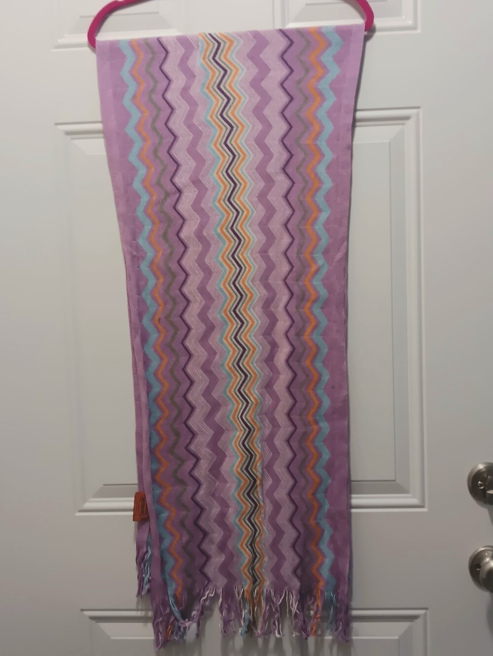 Missoni| Multicolor Scarf Zig Zag Chevron Fringe Made In Italy Purple Pink Blue